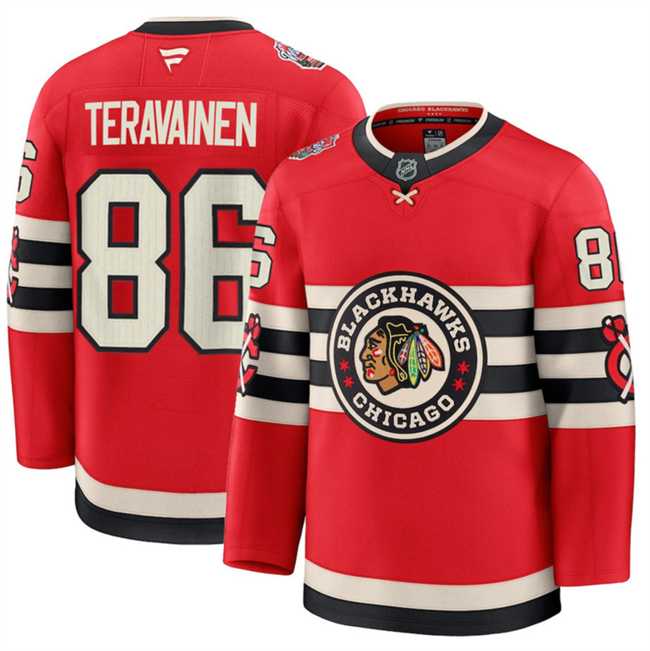 Mens Chicago Blackhawks #86 Teuvo Teravainen Red 2024-25 Winter Classic Stitched Hockey Jersey Dzhi->chicago blackhawks->NHL Jersey